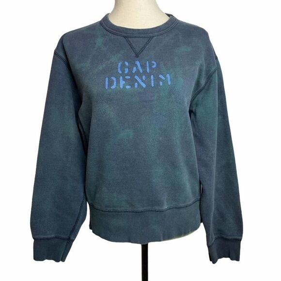 Gap Denim logo Customized Pull Over Sweater Blue & Green Tie Dye Cotton Blend S - Picture 1 of 9